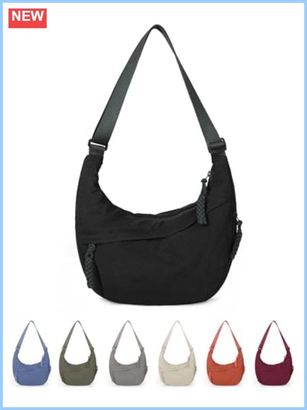 Hobo Crossbody Bag Nylon Multiple Pockets Adjustable Strap Slouchy